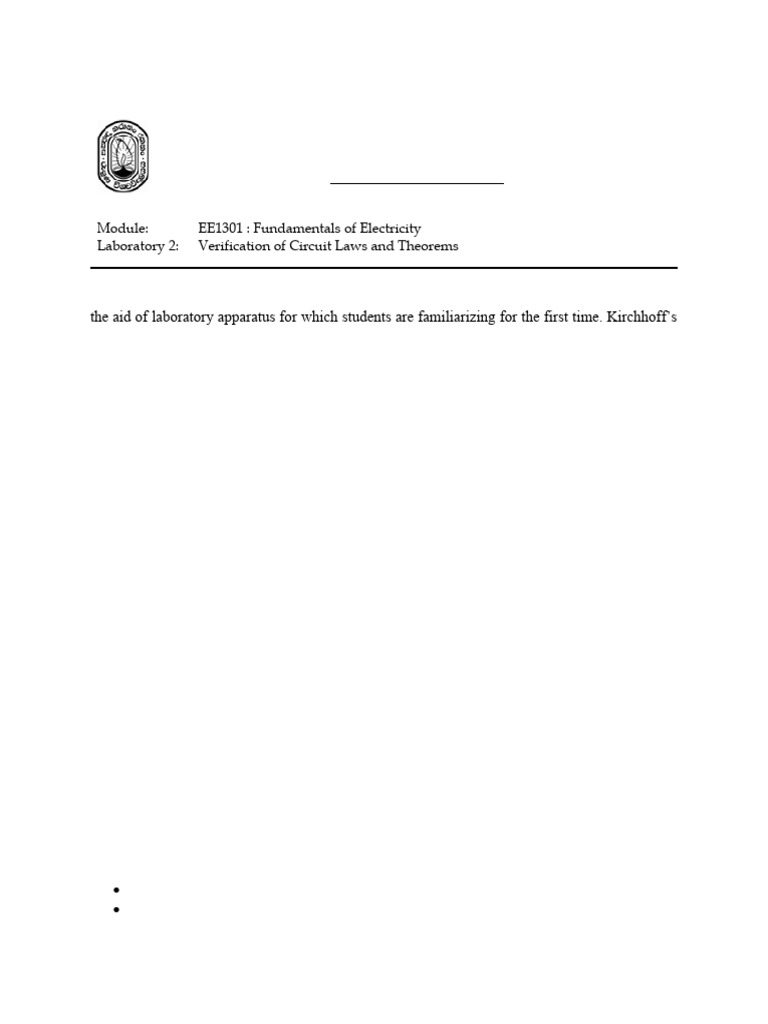 Laboratory 2 Verification of Circuit Laws | PDF | Electrical Network ...