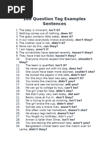 100 Question Tag Examples Sentences