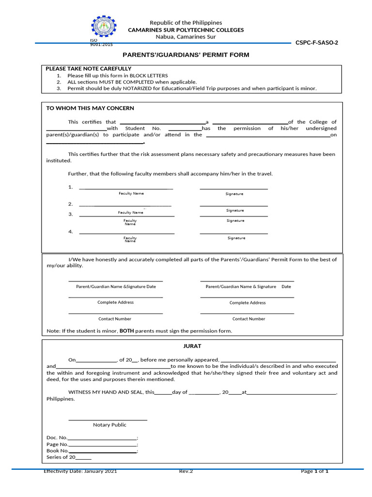 Parents Consent Form | PDF | Notary Public | Common Law
