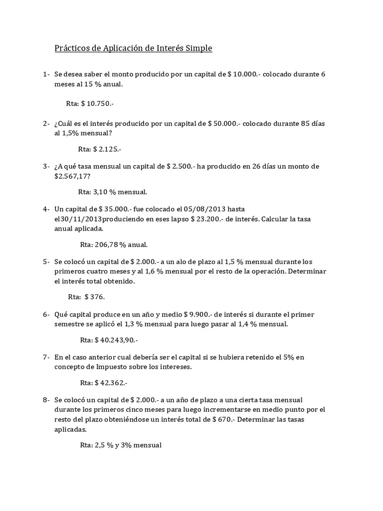 Ejercicios de Interés Simple Resueltos | PDF | Economias | Dinero