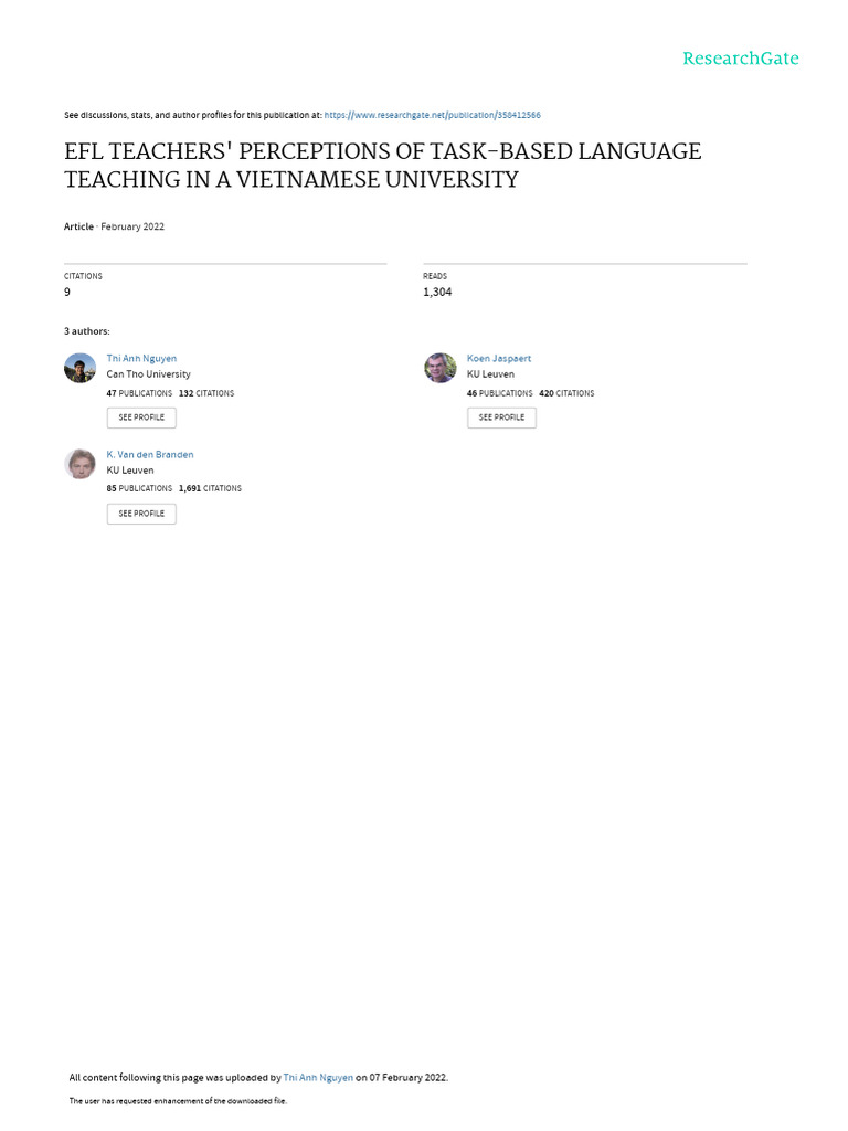 EFL Teachers' Views on Task-Based Teaching | PDF | Teachers | English ...