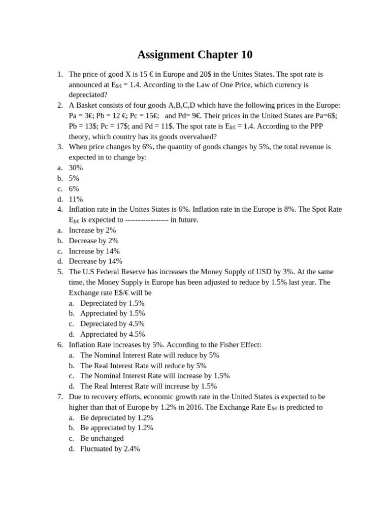 Assignment Chapter 10b | PDF | Exchange Rate | Foreign Exchange Market