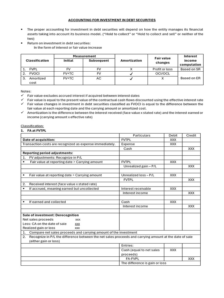 Accounting For Investment in Debt Securities | PDF | Fair Value | Interest