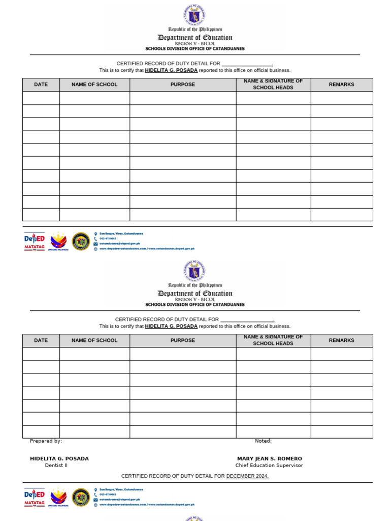 CERTIFIED RECORD OF DUTY DETAIL FOR | PDF | Health Sciences | Public ...