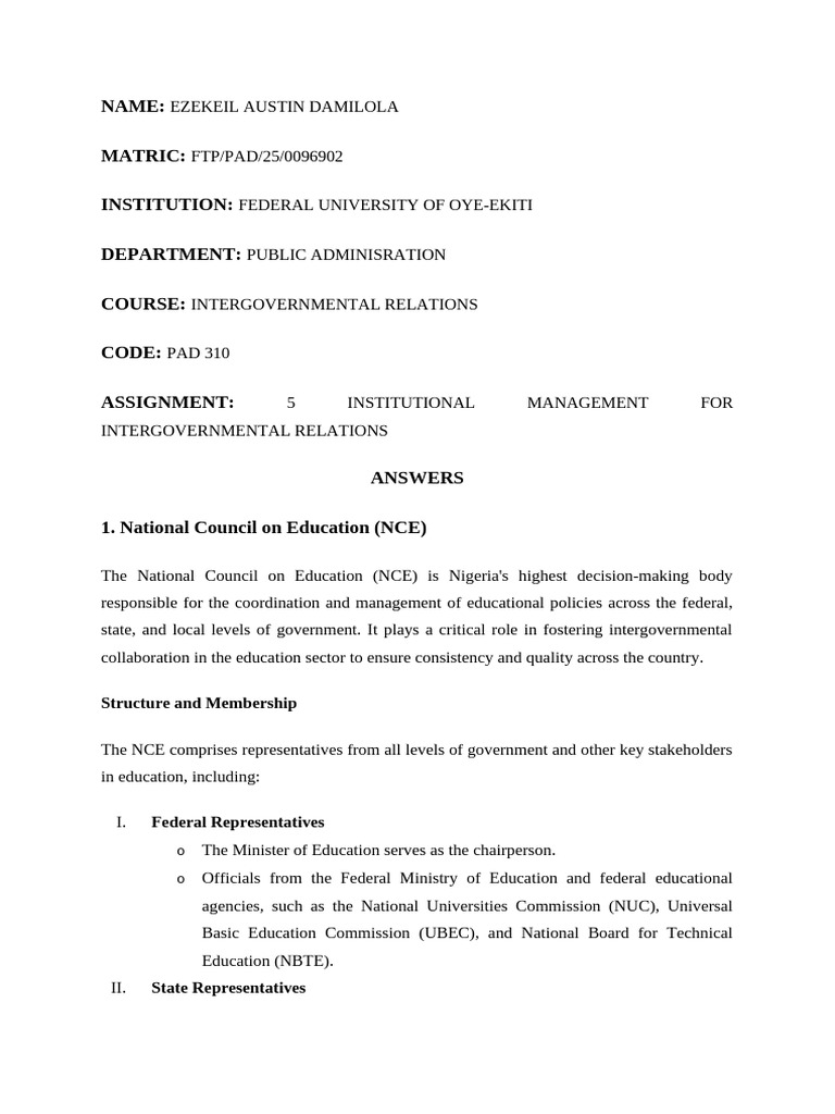 Nigeria's Intergovernmental Management Overview | PDF | Jurisdiction ...