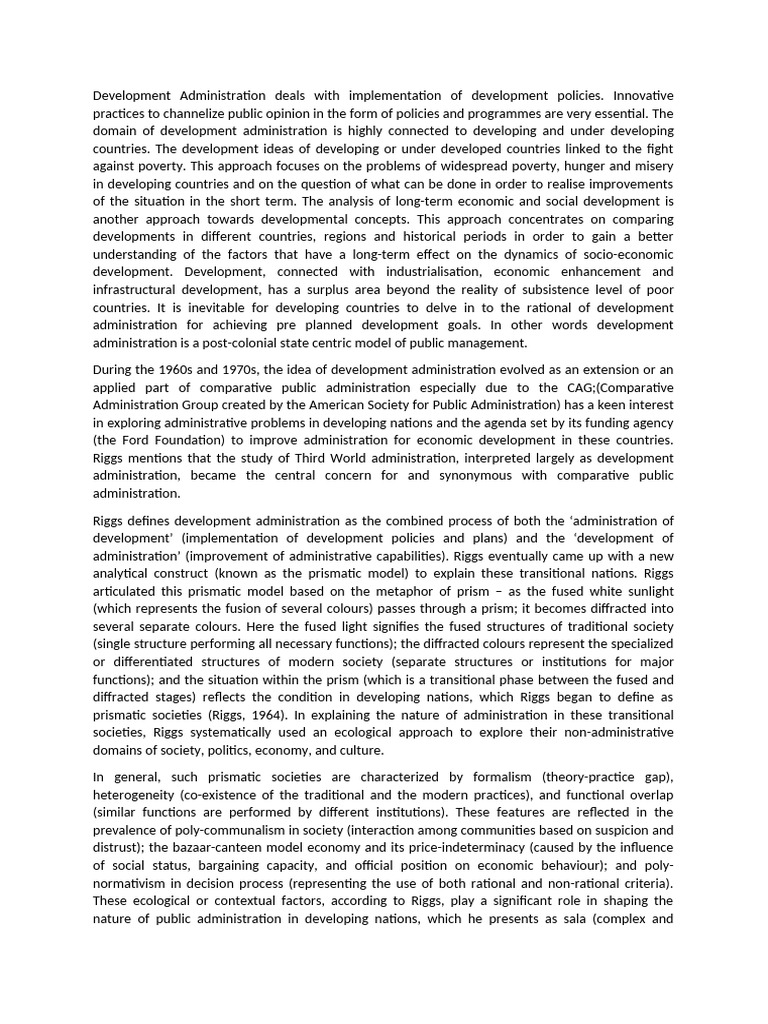 Development Administration Deals With Implementation of Development ...