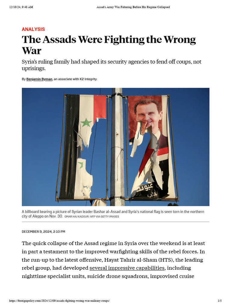 Assad's Army Was Faltering Before His Regime Collapsed | PDF | Bashar ...