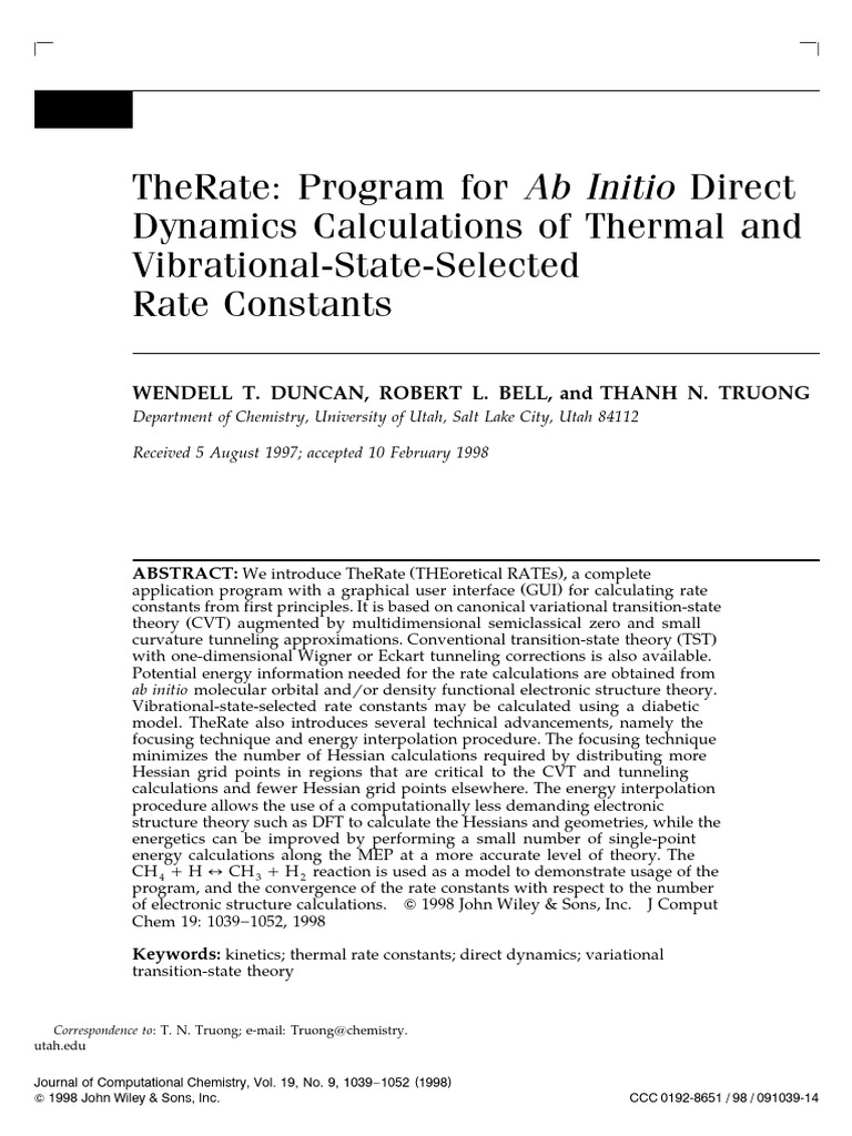 Therate: Program For Ab Initio Direct Dynamics Calculations of Thermal ...