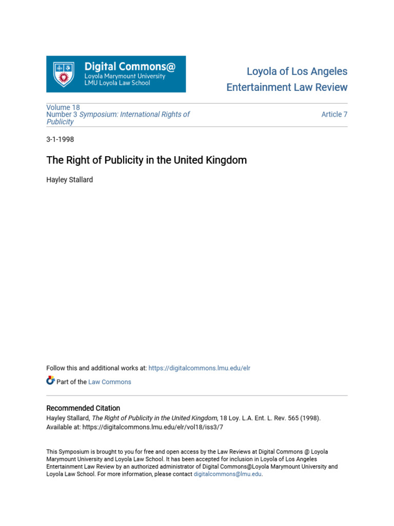 UK Right of Publicity Overview | PDF | Trademark | Defamation