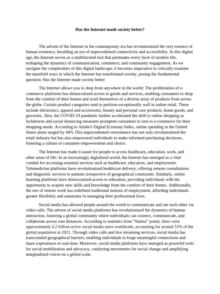Has the internet made society better pdf social media popular
