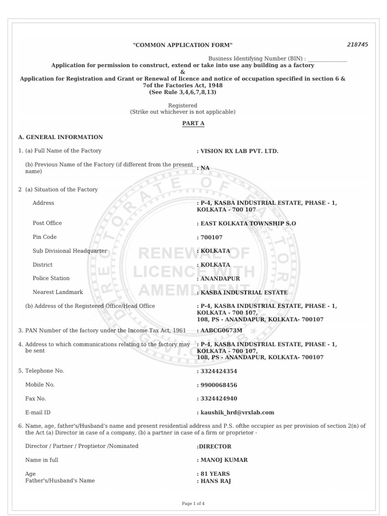 Factory License Application Form | PDF