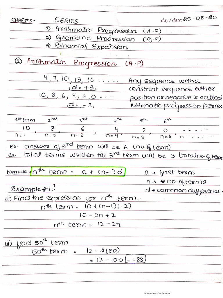 Chapter # 3 - Series (Part 1 (A.p, G.P) ) | PDF