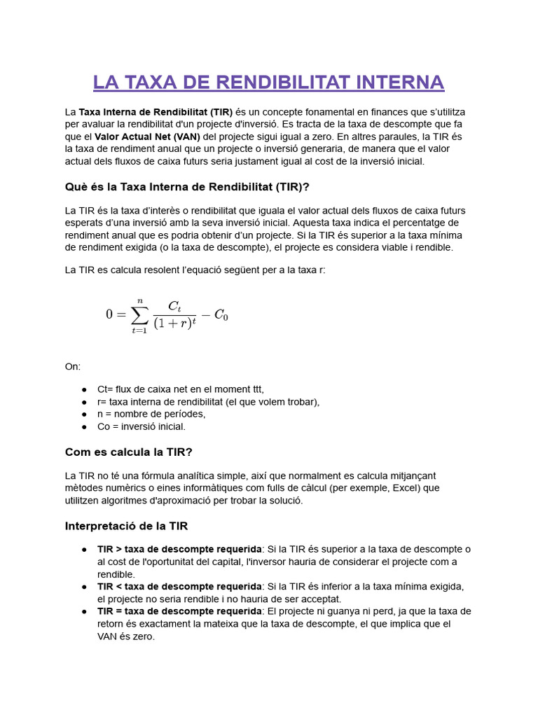 Què És La Taxa Interna de Rendibilitat (TIR) ? | PDF