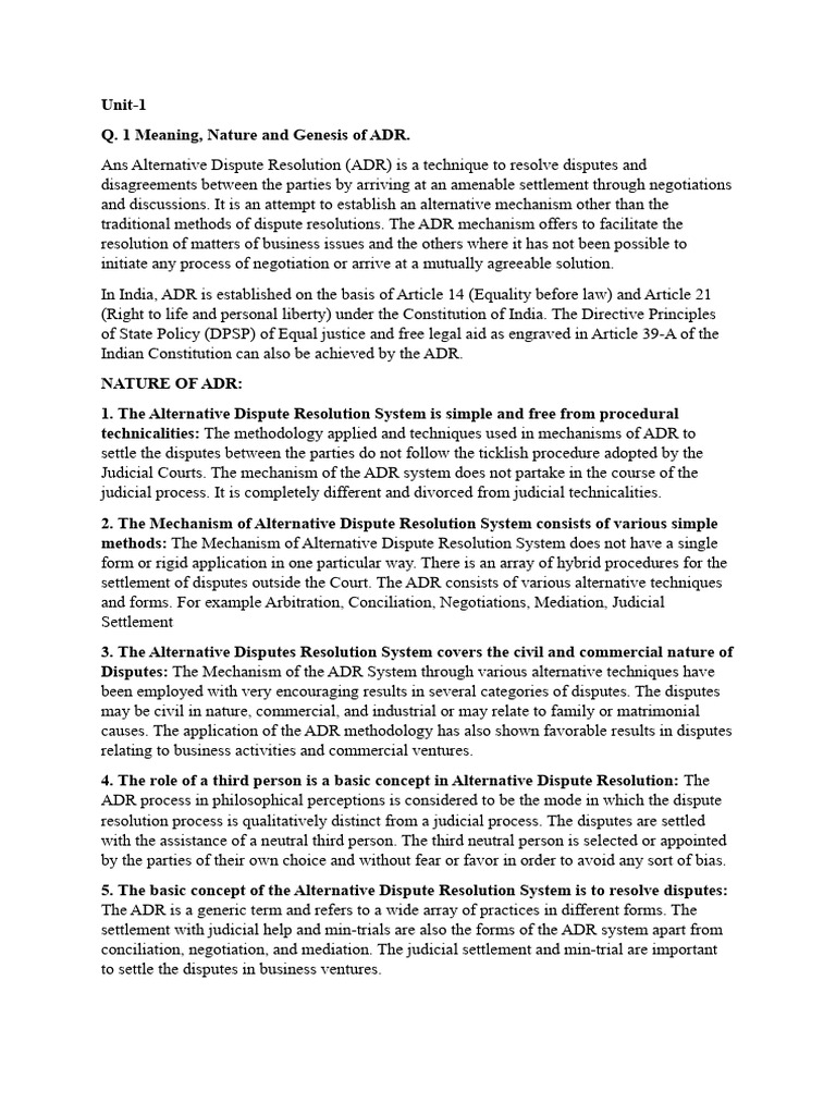 Adr Notes Pdf Alternative Dispute Resolution Mediation