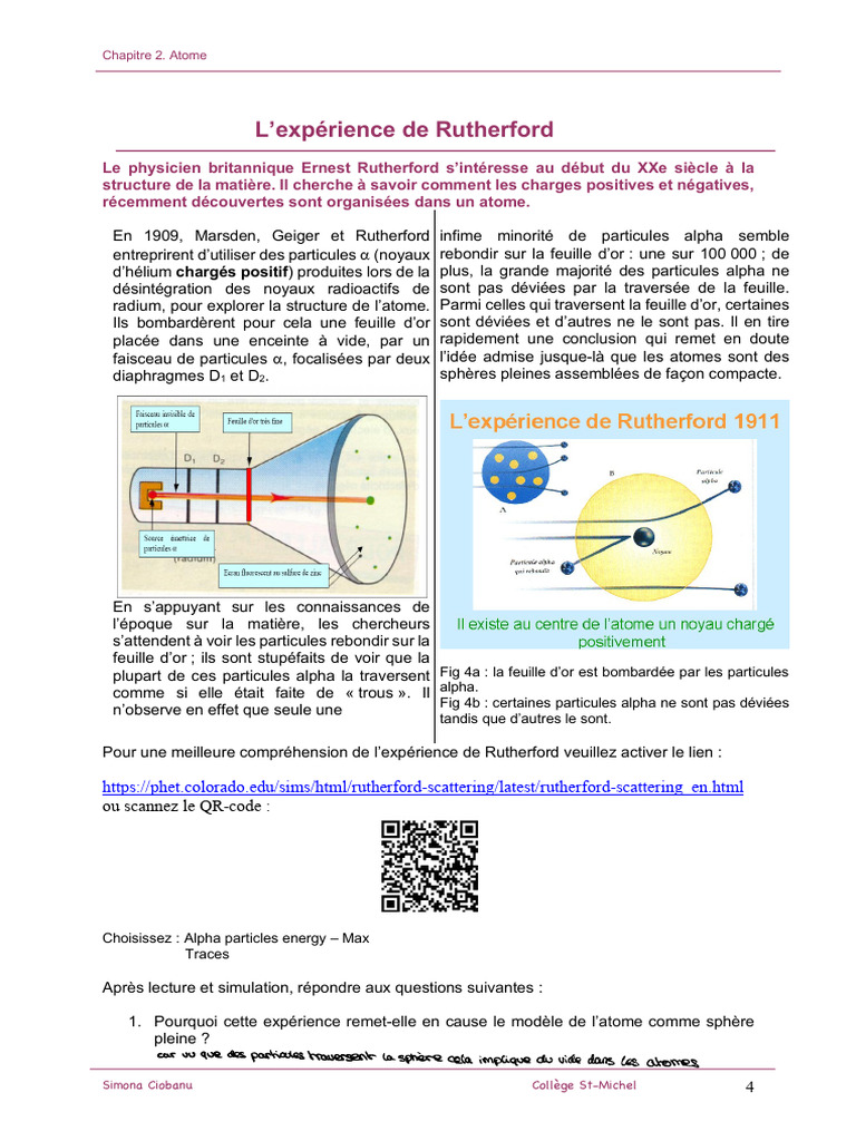 L'expérience de Rutherford et l'atome | PDF | Atomes | Physique atomique