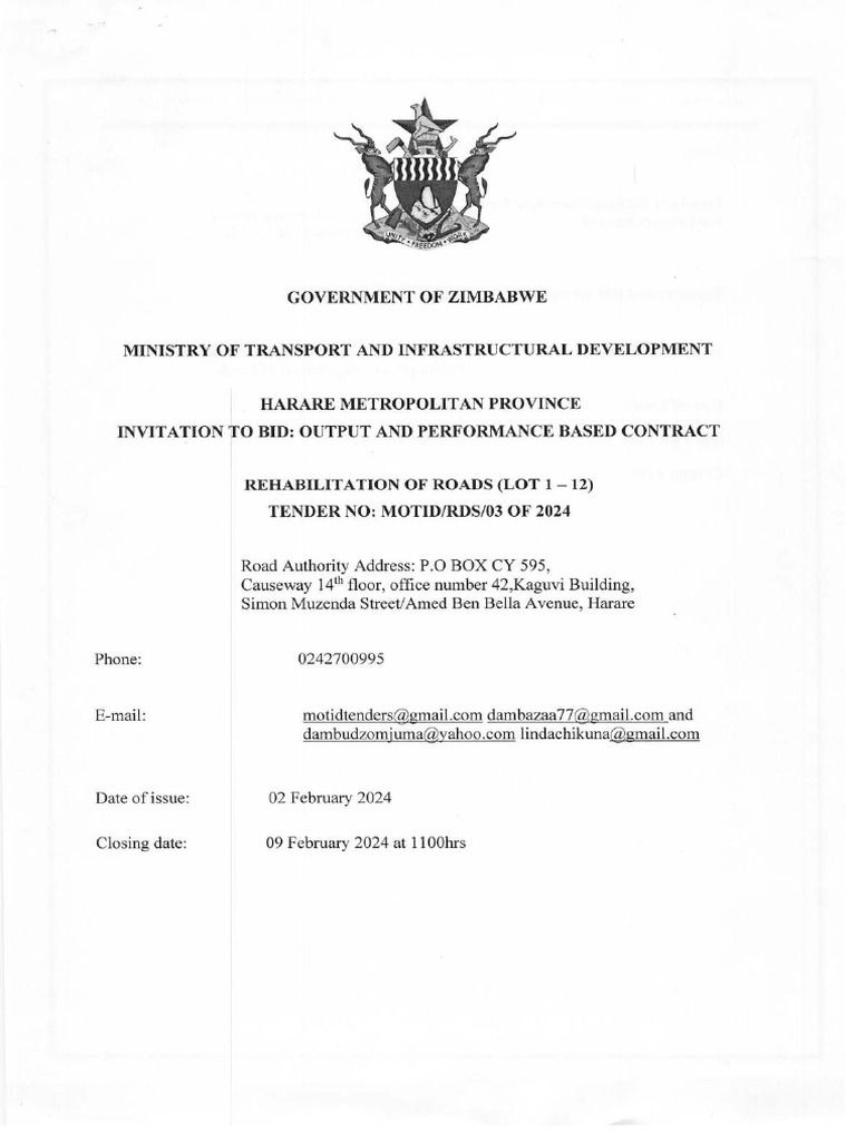 MOTID 03 of 2024 TenderDocument | PDF
