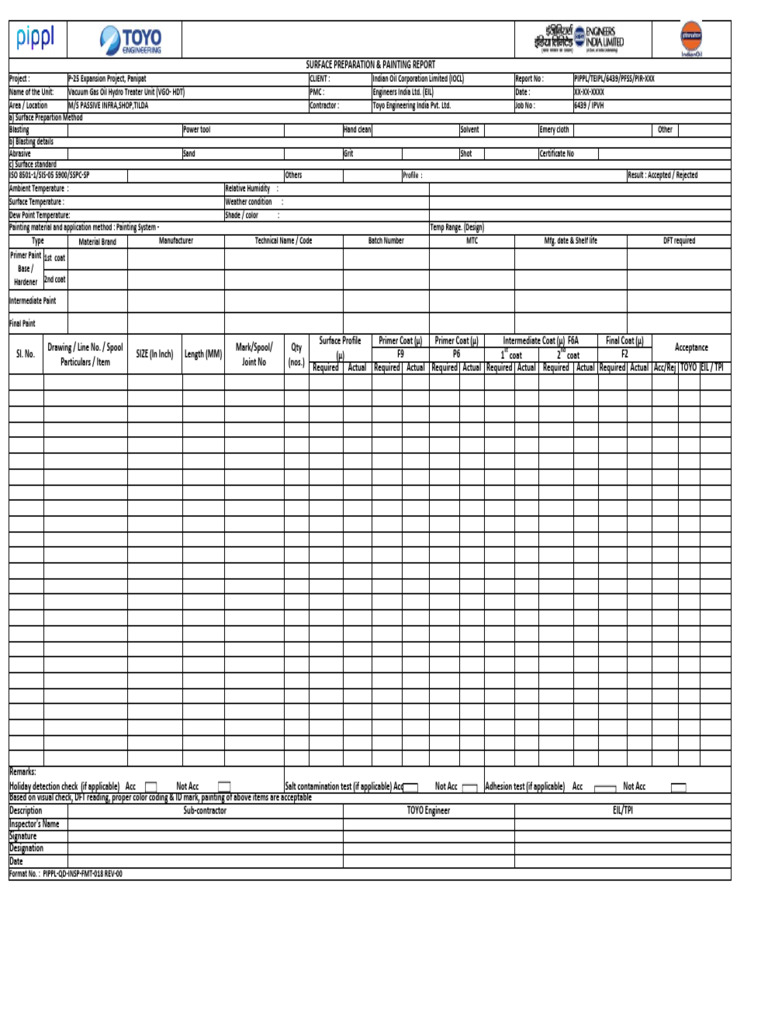 Paintng Inspection Format Sample | PDF | Materials | Industrial Processes