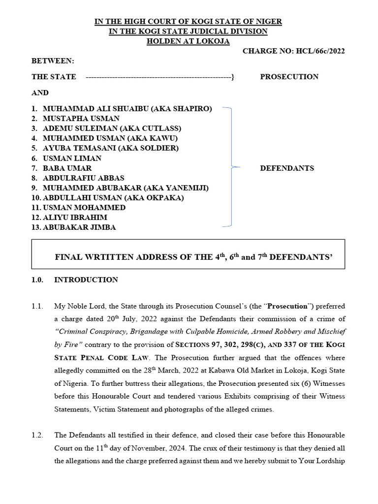 The State vs. Muhammed Ali Shuaibu (Shapiro) & 12 Ors. - 4th 5th and ...