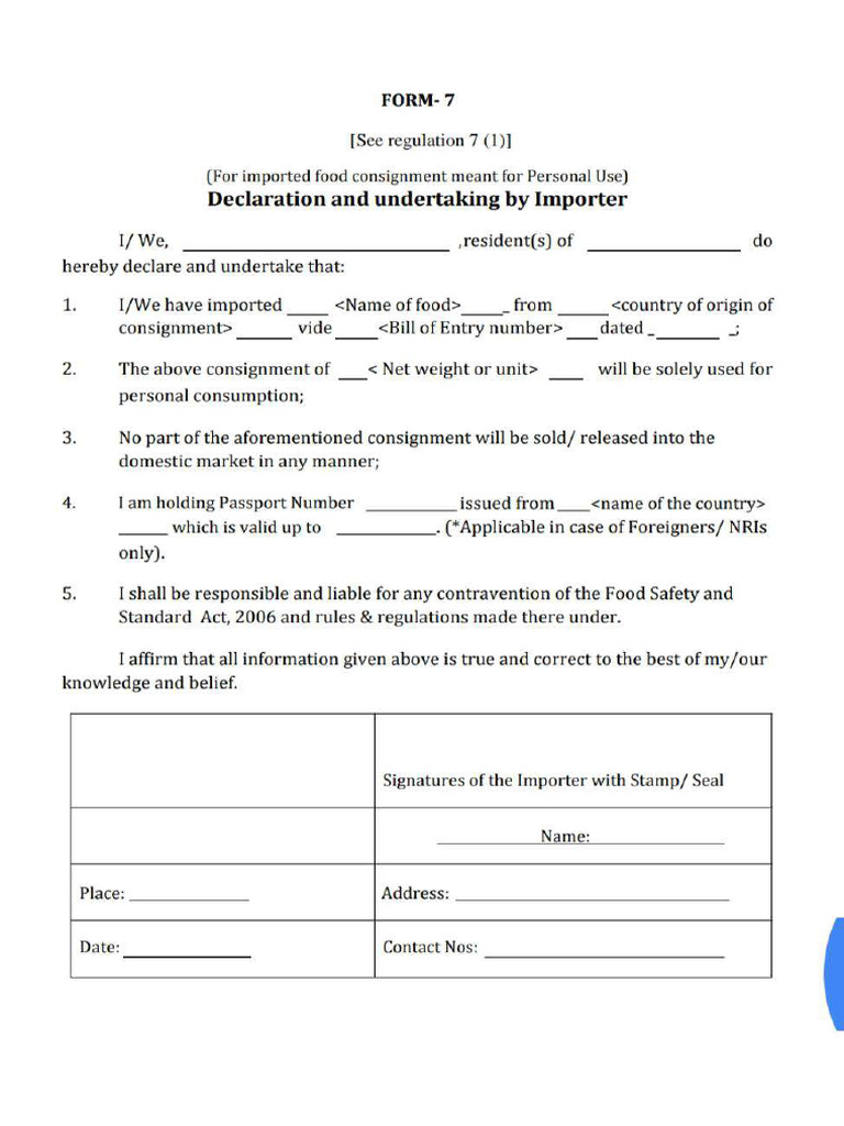 Form-7 Individual Food | PDF
