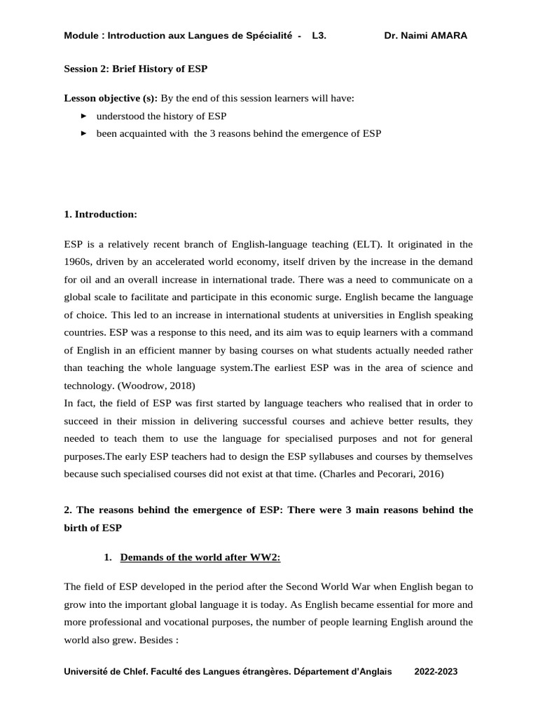 Session2 Brief History of ESP | PDF | Educational Psychology | English ...