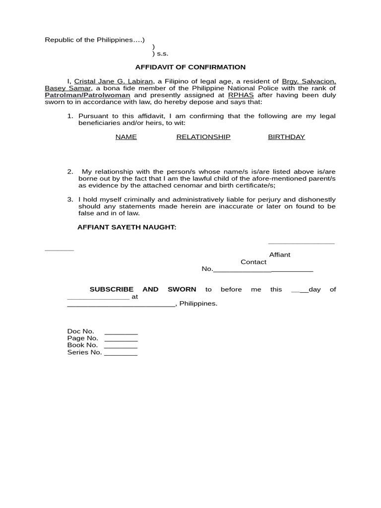 AFFIDAVIT-OF-CONFIRMATION-073705 RWQ | PDF