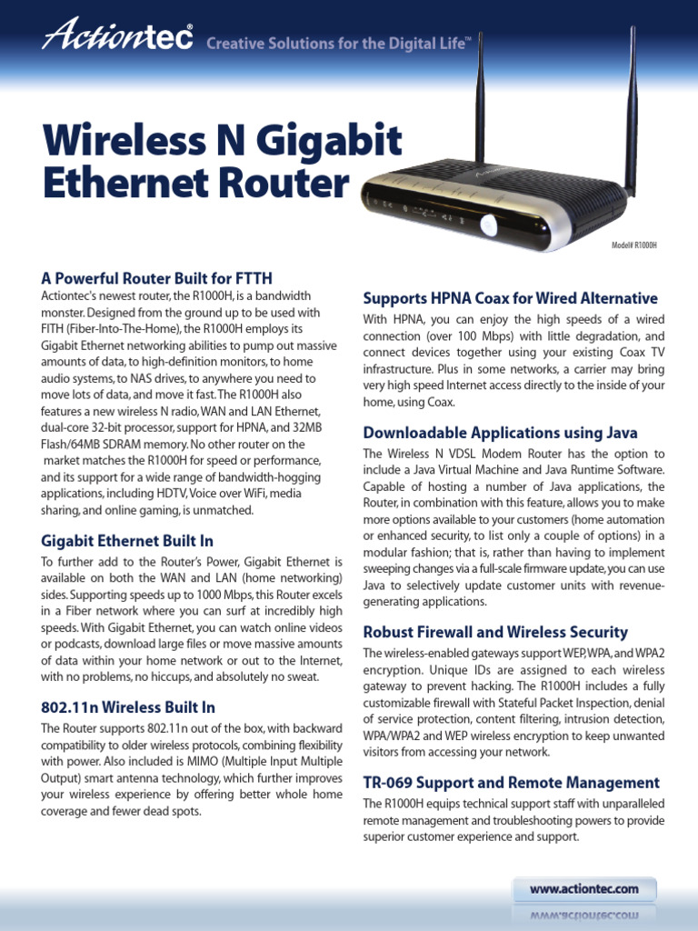 Actiontec R1000 Hncs Datasheet | PDF | Computer Network | Wi Fi