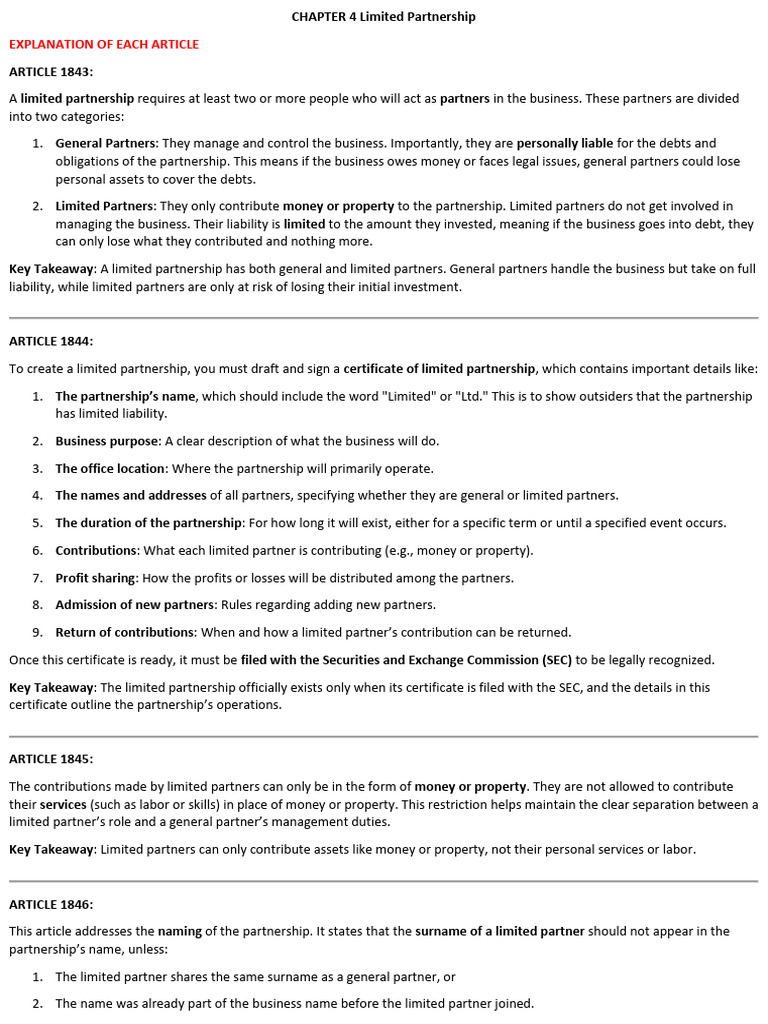 Limited Partnership Overview and Guidelines | PDF | Partnership ...