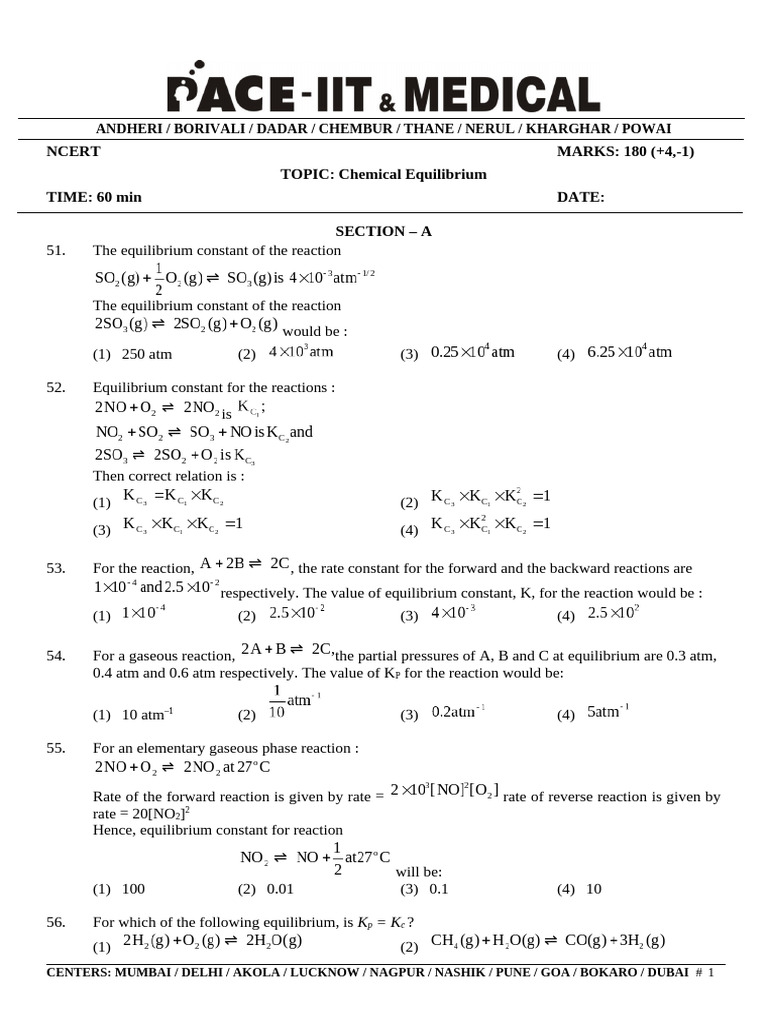 (2022-24) TWT - Chemical Equilibrium - Prof - MCH FINAL | PDF ...