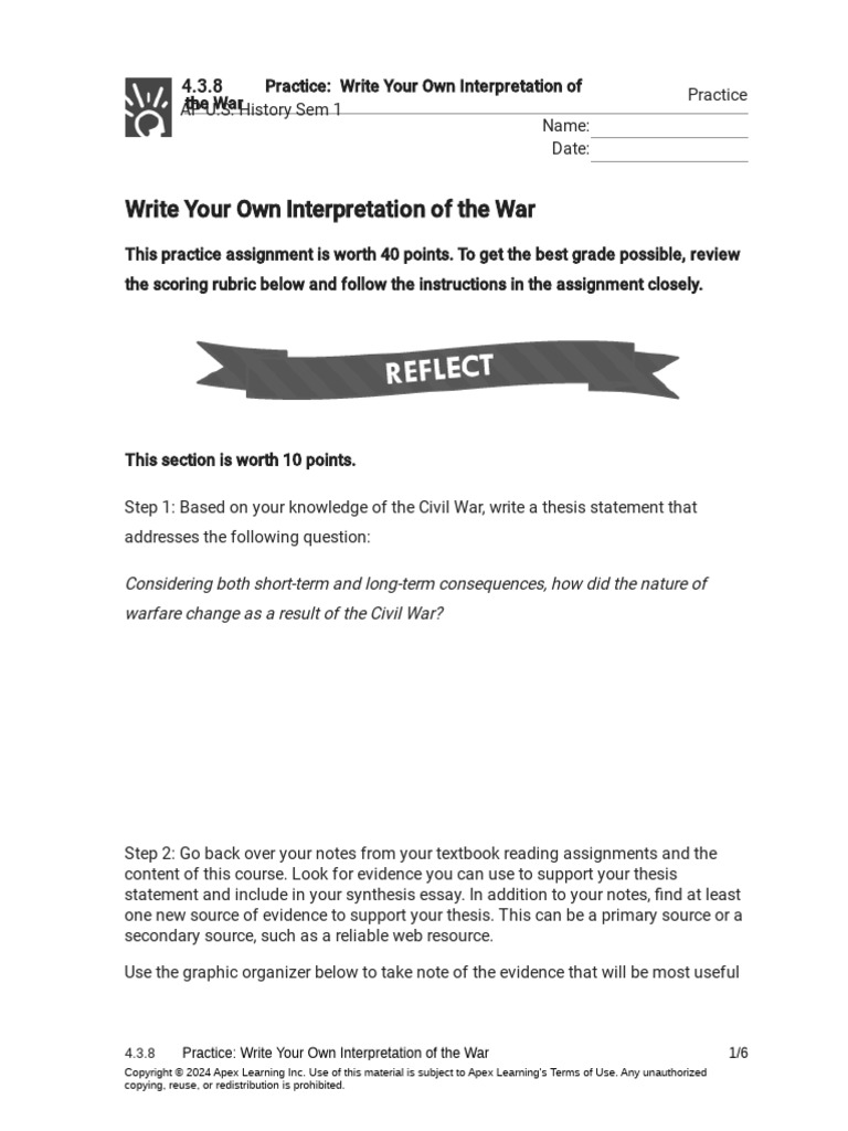 4.3.8 Practice - Write Your Own Interpretation of The War (Practice ...