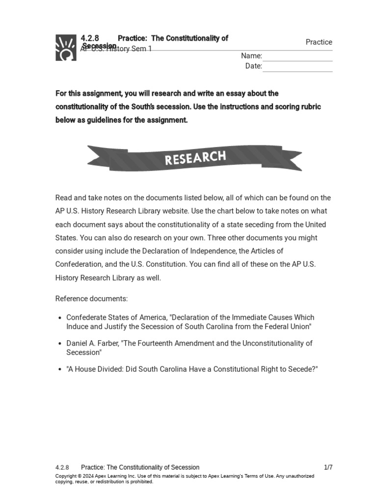 4.2.8 Practice - The Constitutionality of Secession (Practice) | PDF ...