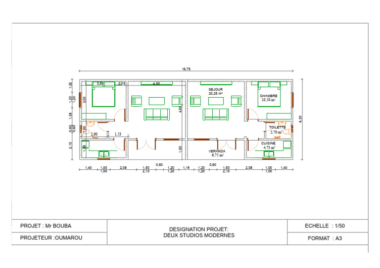 Plans de deux studios modernes A3 | PDF