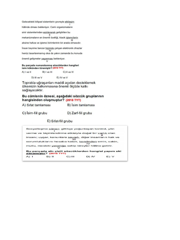 Sözcükte Yapı Çıkmış Sorular | PDF