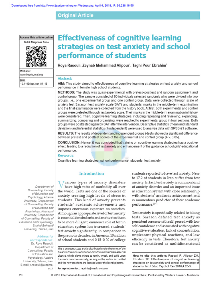 Effectiveness of Cognitive Learning Strategies On | PDF | Statistics ...