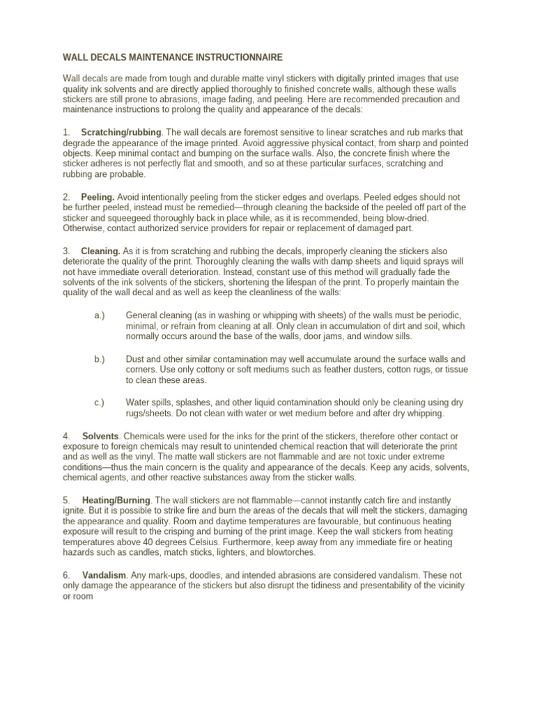 Wall Sticker Maintenance | PDF | Combustion | Fires