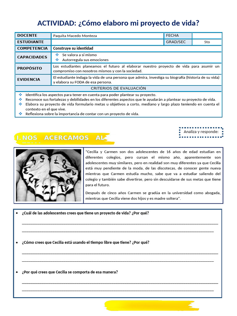 Proyecto de Vida para 5to Grado | PDF