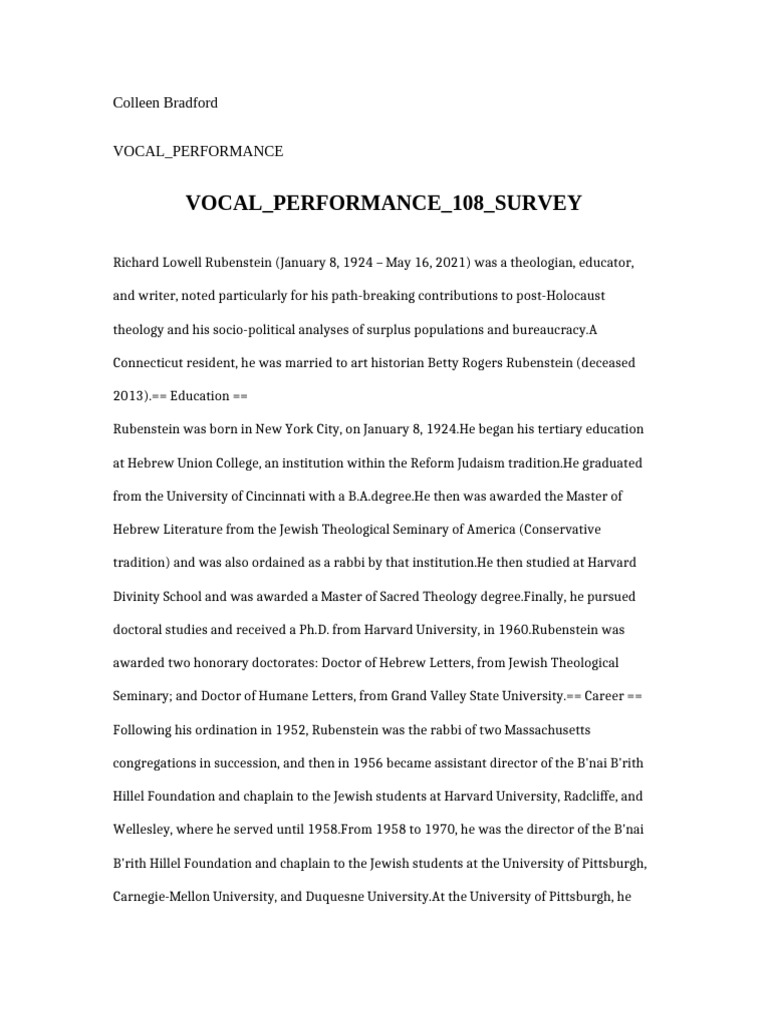 Vocal Performance 108 Survey | PDF | Theology | Religious Belief And ...