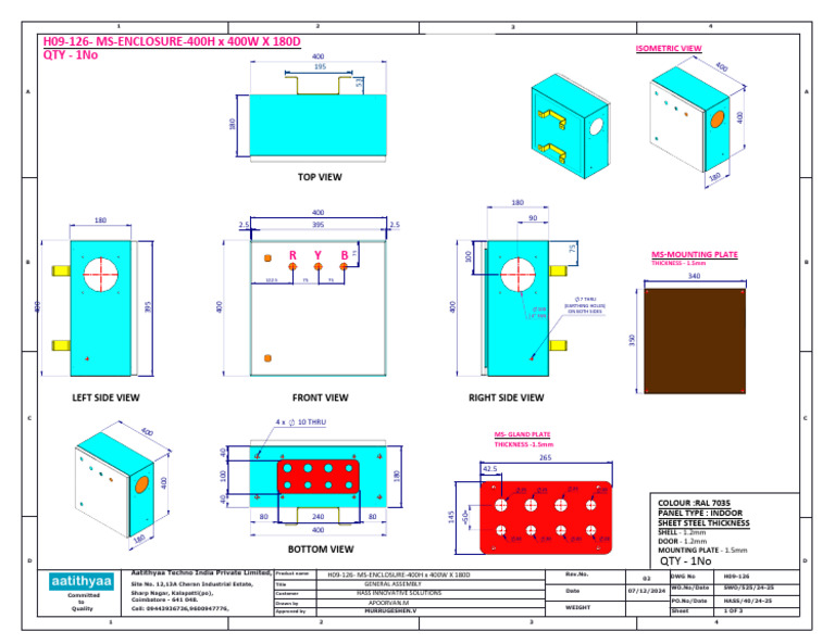 H09-126-MS-ENCLOSURE - 400H X 400W X 180D mm | PDF