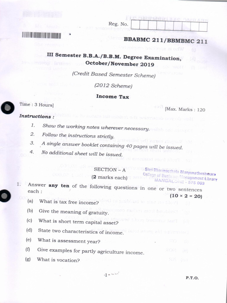 BBA III Semester Income Tax Nov 2019 | PDF