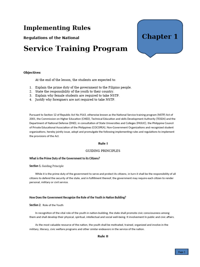 NSTP Implementing Rules and Regulations | PDF