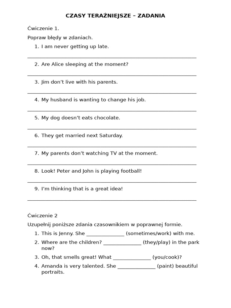 Present Tense Exercises and Tasks | PDF