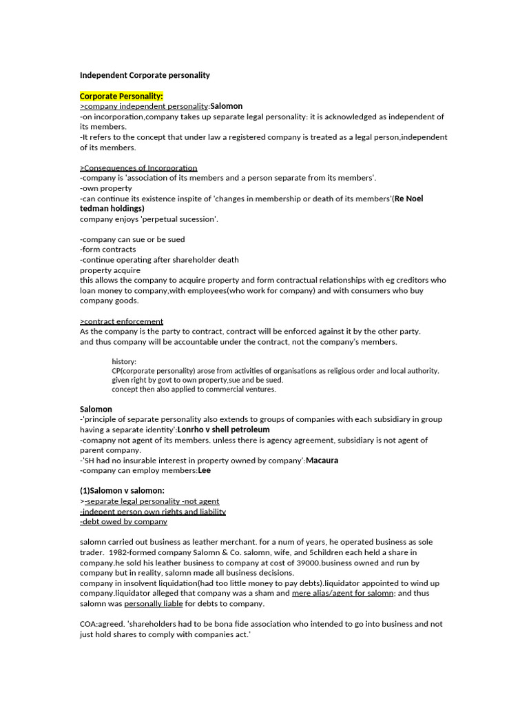 Corporate Personality Explained | PDF | Limited Liability | Liquidation