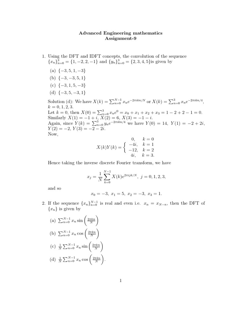 Engineering Mathematics Assignment Solutions | PDF | Discrete Fourier ...