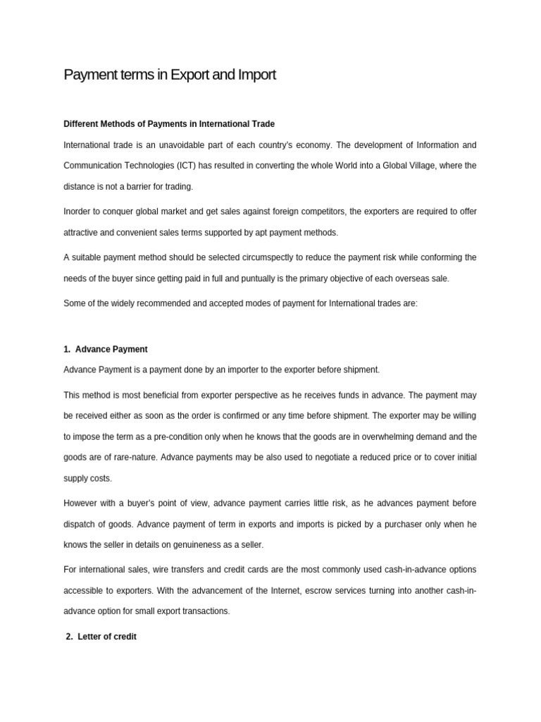 Payment Terms in International Trade | PDF | Letter Of Credit | Private ...