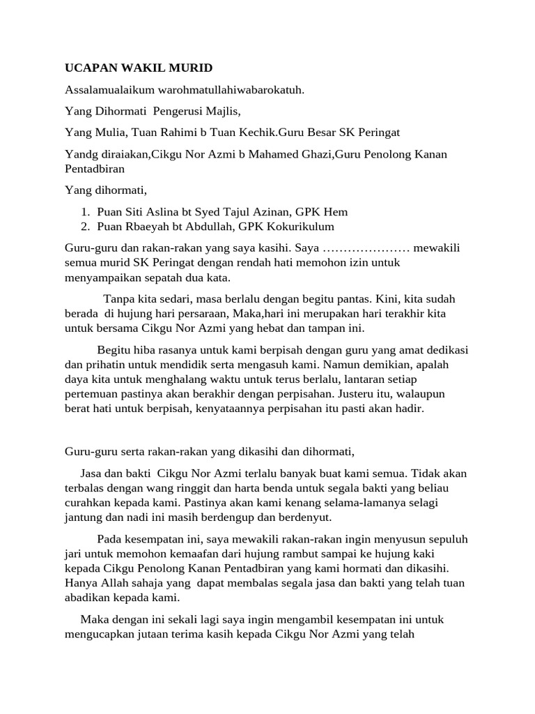 Ucapan Wakil Murid Pdf
