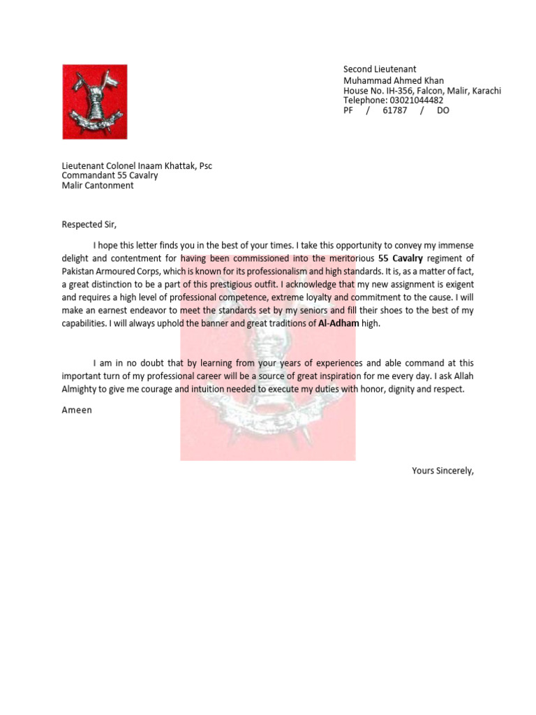 Commissioning Letter to 55 Cavalry Regiment | PDF