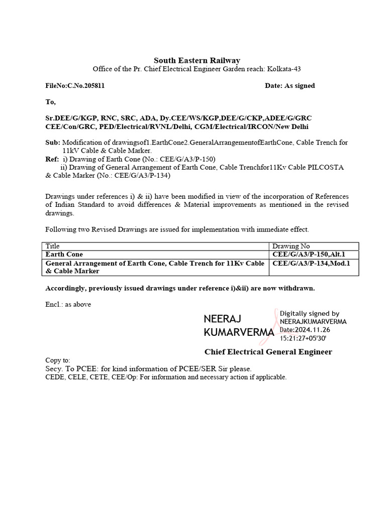 Revised Electrical Drawings for 11kV Cable | PDF