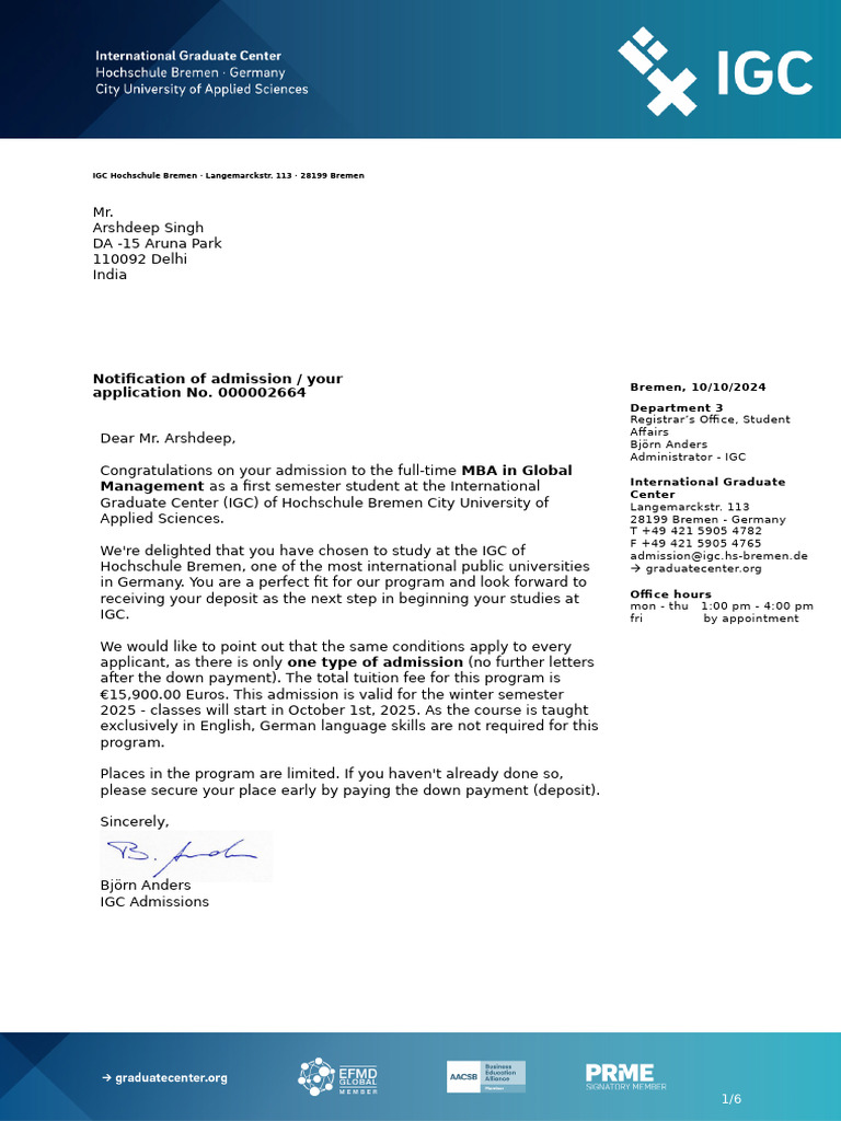 arshdeep_singh_ft_conditional_admission_letter | PDF | Travel Visa ...