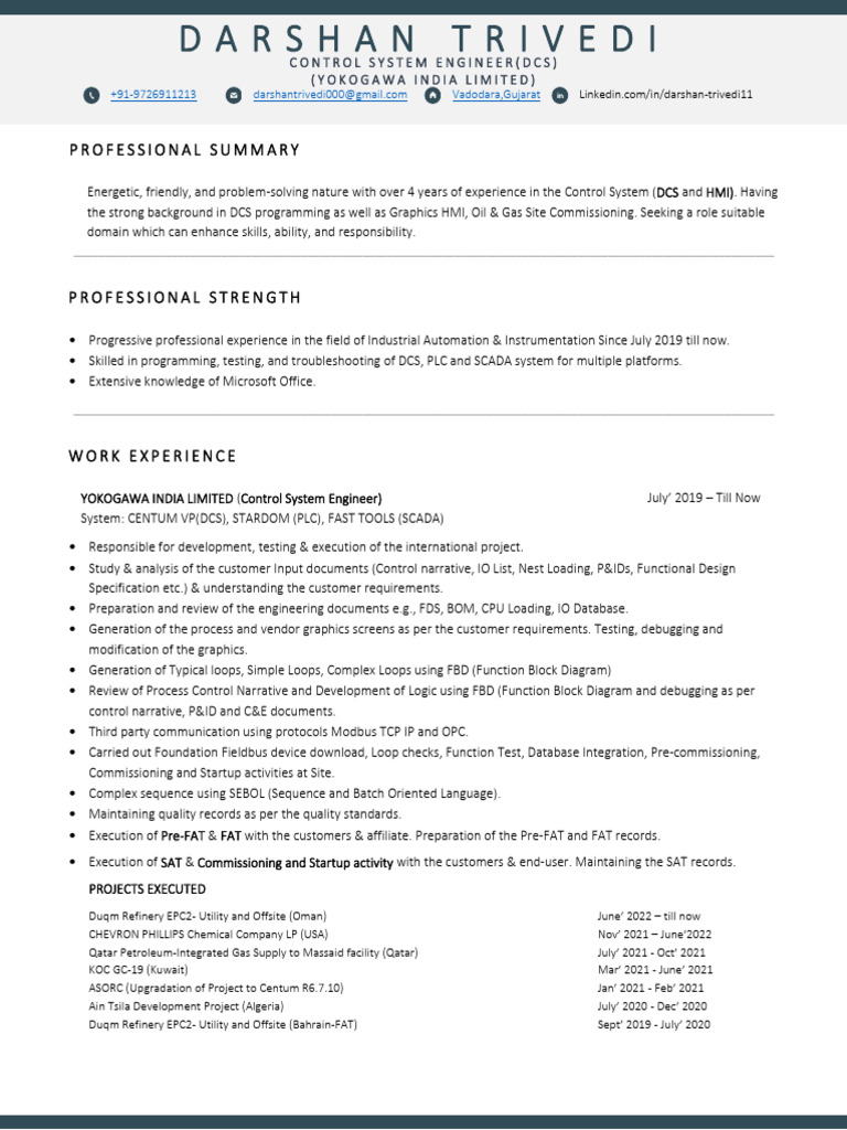 Control System Engineer Resume | PDF | Programmable Logic Controller ...