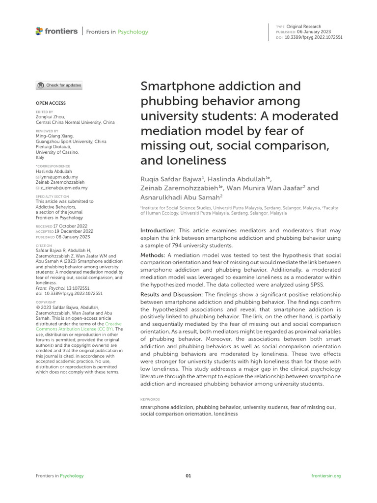 Reading 2 - Smartphone Addiction and Phubbing Behavior Among University ... - Monitoring Trends Of Increased Phubbing Addiction