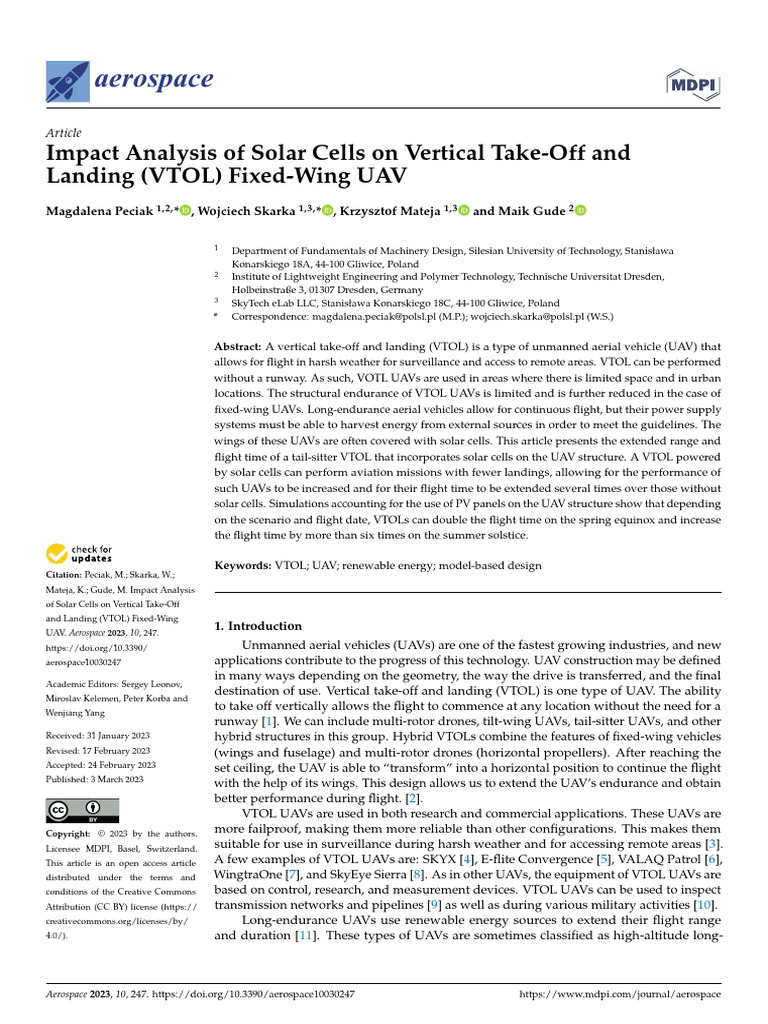 2. Impact Analysis of Solar Cells on Vertical Take-Off and Landing ...